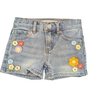 Tractr Girls Stretch Denim Short with Crochet Flowers